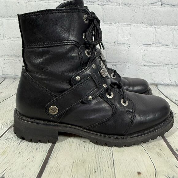 Harley Davison Motorcycle Boots Women 7.5 Rock Biker Goth Emo Ankle Booties - Picture 1 of 16